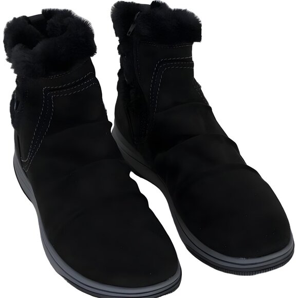 Clarks Breeze Fur Cozy Winter Booties Black Warm Ankle Zip Women's US 11M - Picture 1 of 6